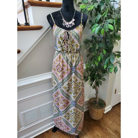 Runway Story Women's Multicolor Polyester Scoop Neck Strappy Long Maxi Dress M - Picture 10 of 10